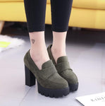 QSR 10CM Pumps Suede high heels thick round head waterproof platform black single shoes woman thick bottom was thin