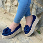 Laamei 2019 Women Flats Shoes Platform Sneakers Slip On Flats Leather Suede Ladies Loafers Casual Floral Shoes Women Zapatos