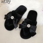 wetry Winter Fashion Women Home Slippers Faux Fur Warm Shoes Woman Slip on Flats Female Fur Flip Flops Pink Plus Size 36-41