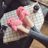 wetry Winter Fashion Women Home Slippers Faux Fur Warm Shoes Woman Slip on Flats Female Fur Flip Flops Pink Plus Size 36-41