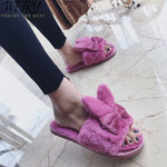 wetry Winter Fashion Women Home Slippers Faux Fur Warm Shoes Woman Slip on Flats Female Fur Flip Flops Pink Plus Size 36-41