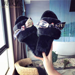 wetry Winter Fashion Women Home Slippers Faux Fur Warm Shoes Woman Slip on Flats Female Fur Flip Flops Pink Plus Size 36-41