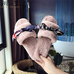 wetry Winter Fashion Women Home Slippers Faux Fur Warm Shoes Woman Slip on Flats Female Fur Flip Flops Pink Plus Size 36-41