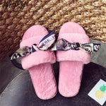 wetry Winter Fashion Women Home Slippers Faux Fur Warm Shoes Woman Slip on Flats Female Fur Flip Flops Pink Plus Size 36-41