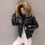 Black Fur coat Big fur collar cotton winter jacket women parkas short thickening slim fashion down cotton jacket woman student