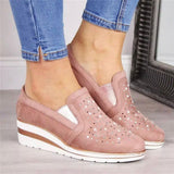 Hot wedges shoes for women Cow Suede New Bling Autumn shoes woman Fashion Slip-On Round Toe casual flat shoes comfortable flats