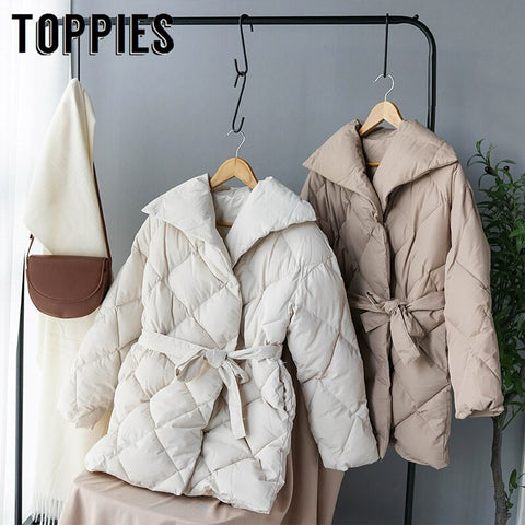 Winter Coat Women Double Breasted Puffer Jacket Korean Ladies Parkas Lace Up Cotton-padded Clothes Warm Outwear