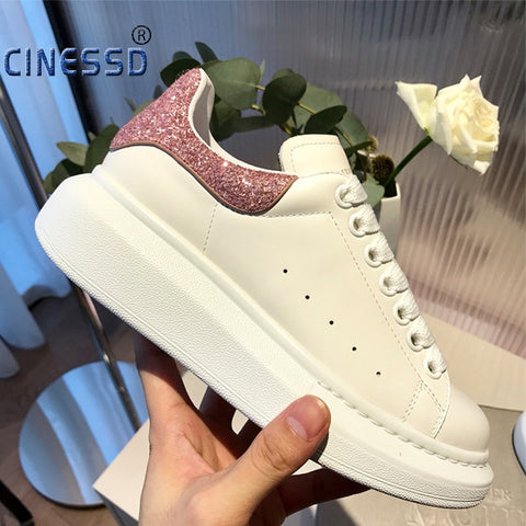 High Quality Women White Shoes Size 34-44 Spring Lovers Genuine Leather flats shoes Women White Casual Shoes White Shoes