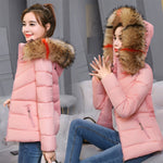 Winter Jacket Women Fur Collar Winter Coat Women Hood Elegant Slim Bow woman Parkas 2019 Padde Feminine Coat Women OutwearJacket