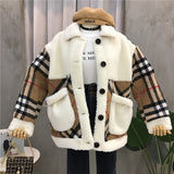 Color Block Plaid Patchwork Lamb's Wool Women Wadded Jackets New Autumn Winter All-match Single Breasted Students Outwear Parkas