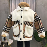 Color Block Plaid Patchwork Lamb's Wool Women Wadded Jackets New Autumn Winter All-match Single Breasted Students Outwear Parkas