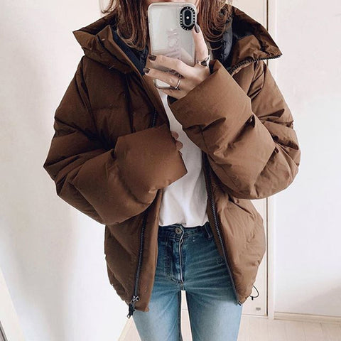 Cotton Padded Jacket Tops Warm Winter Regular Women Parka Overcoats Thick Coats Female Casual Zipper Brown Outwear 2019 Coats