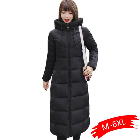 Plus Size 4XL 5XL 6XL Womens Winter Jackets Hooded Stand Collar Cotton Padded Female Coat Winter Women Long Parka Warm Thicken