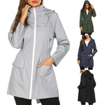 Fashion Ladies Long-sleeved Waterproof Suit Outdoor Hooded Raincoat Jacket Coat Solid Color