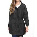 Fashion Ladies Long-sleeved Waterproof Suit Outdoor Hooded Raincoat Jacket Coat Solid Color