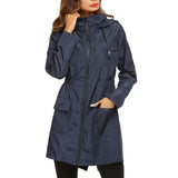 Fashion Ladies Long-sleeved Waterproof Suit Outdoor Hooded Raincoat Jacket Coat Solid Color