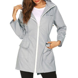 Fashion Ladies Long-sleeved Waterproof Suit Outdoor Hooded Raincoat Jacket Coat Solid Color