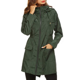 Fashion Ladies Long-sleeved Waterproof Suit Outdoor Hooded Raincoat Jacket Coat Solid Color