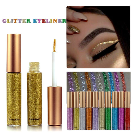 Brand New 10 Colors White Gold Glitter Eyeshadow For Easy to Wear Waterproof Liquid Eyeliner Beauty Eye Liner Makeup