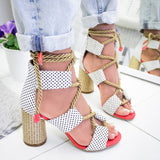 Women Sandals Lace Up Summer Shoes Woman Heels Sandals Pointed Fish Mouth Gladiator Sandals Woman Pumps Hemp Rope High Heels