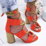 Women Sandals Lace Up Summer Shoes Woman Heels Sandals Pointed Fish Mouth Gladiator Sandals Woman Pumps Hemp Rope High Heels